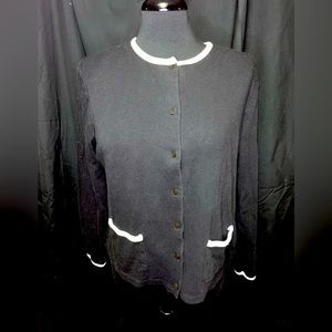 Jones New York Black Cardigan with White Piping